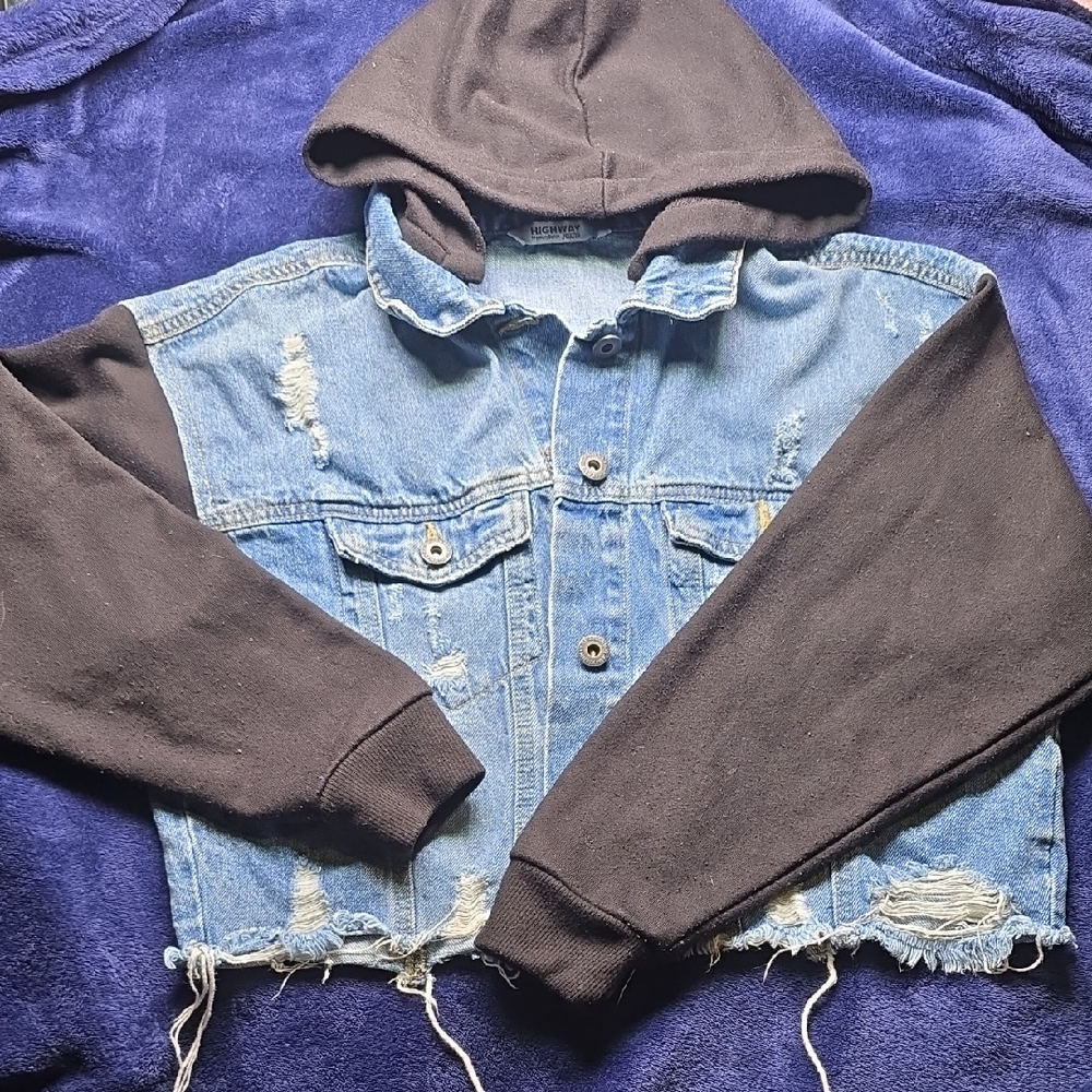 Highway Jeans Blue Denim Jacket with Black Hoodie